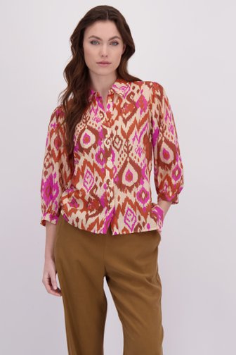 Voorkant van Ecru blouse met grafische print en 3/4 mouwen door Geisha voor Dames