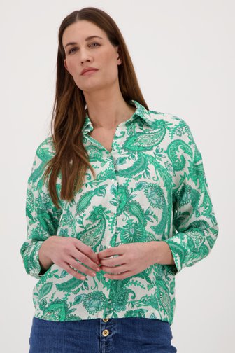 Ecru blouse met groene paisley print