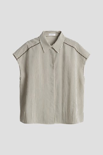 Voorkant van Ecru blouse met groene strepen door Opus voor Dames