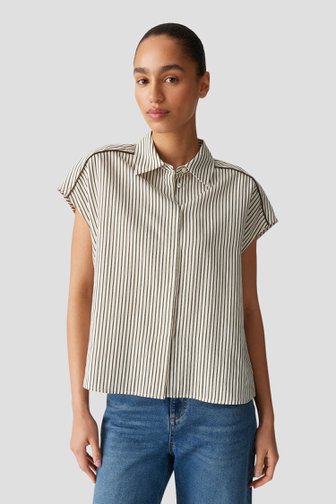 Voorkant van Ecru blouse met groene strepen door Opus voor Dames