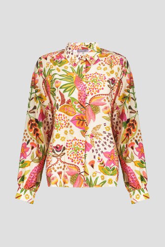 Voorkant van Ecru blouse met kleurrijke bloemenprint door Geisha voor Dames