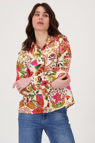 Geisha Ecru blouse met kleurrijke bloemenprint