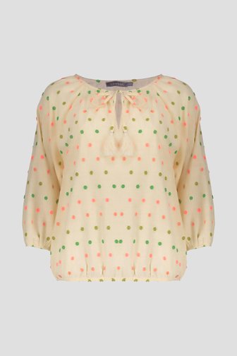 Voorkant van Ecru blouse met kleurrijke kwastjes door Geisha voor Dames