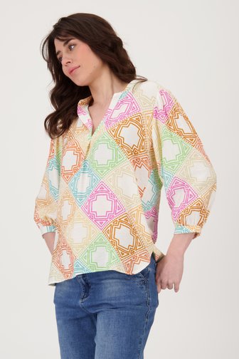 Geisha Ecru blouse met kleurrijke print