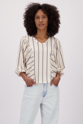 Ecru blouse met strepen en wijde vleermuismouw van Louise voor Dames