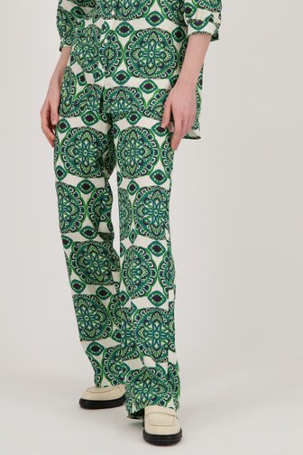 Ecru broek met groene mandalaprint van Geisha voor Dames