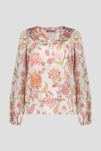 Ecru glanzende blouse met roze bloemenprint  van Geisha voor Dames