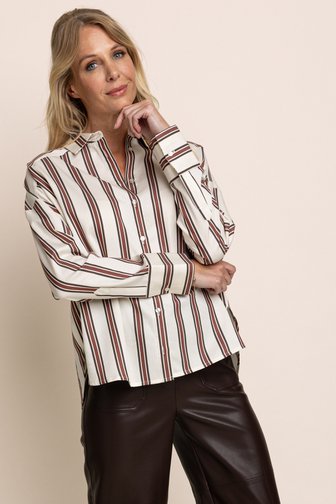 Voorkant van Ecru hemdblouse met strepen door AC by Annelien Coorevits voor Dames