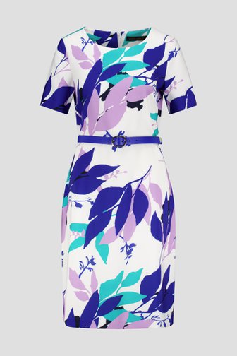 Ecru kleed met blauw-paarse bladerprint van Claude Arielle voor Dames