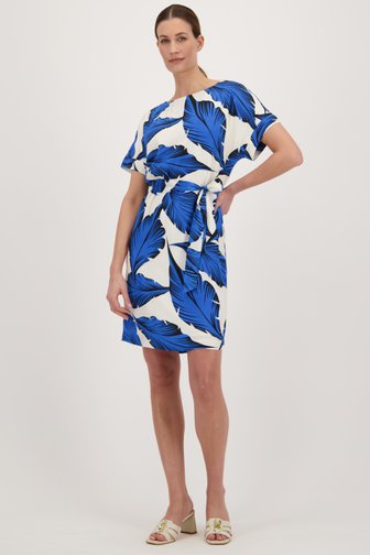 Ecru kleedje met blauwe bladerprint  van D'Auvry voor Dames