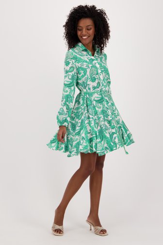 Ecru kleedje met groene paisley-print