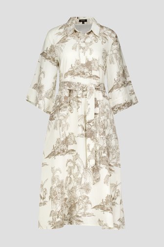 Ecru midi kleedje met kaki jungleprint van More & More voor Dames