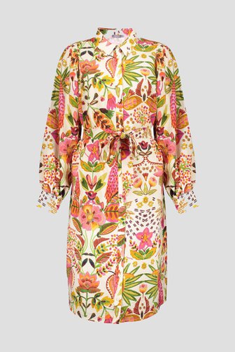 Ecru midi kleedje met kleurrijke bloemenprint van Geisha voor Dames