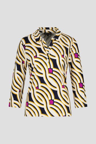 Ecru polo met grafische print van Claude Arielle voor Dames