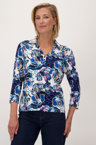 Claude Arielle Ecru polo met kleurrijke print - 3/4 mouwen