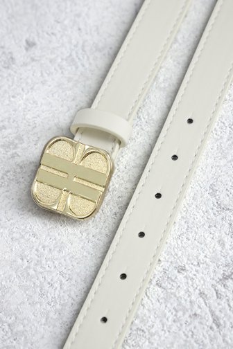 Voorkant van Ecru riem met goudkleurige logogesp door Laurent David voor Dames