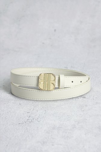 Voorkant van Ecru riem met goudkleurige logogesp door Laurent David voor Dames