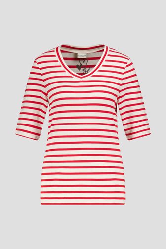 Ecru-rood gestreept T-shirt van Barbara Lebek voor Dames