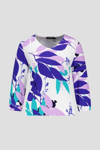 Ecru T-shirt met blauw-paarse print van Claude Arielle voor Dames