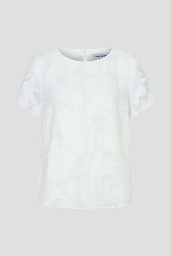 Voorkant van Ecru T-shirt met bloemen door More & More voor Dames