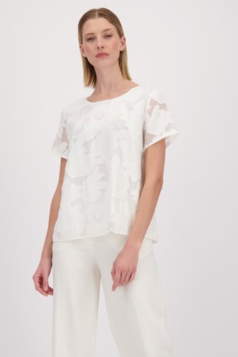 Voorkant van Ecru T-shirt met bloemen door More & More voor Dames