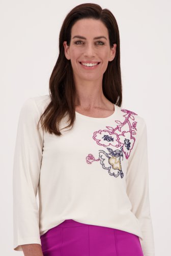 Ecru T-shirt met bloemenmotief in parels van Claude Arielle voor Dames