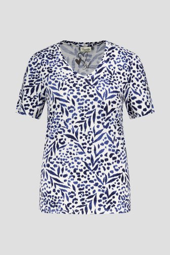 Ecru T-shirt met donkerblauwe print van Barbara Lebek voor Dames