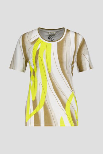 Barbara Lebek Ecru T-shirt met geel-bruine print