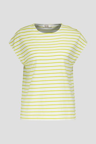 Ecru T-shirt met geel-groen gestreept patroon van Liberty Loving nature voor Dames