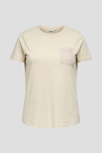 Productfoto 1 van Ecru T-shirt met gehaakt detail door ONLY Carmakoma voor Dames