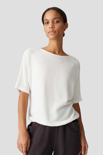 Ecru T-shirt met gewafelde structuur van Opus voor Dames