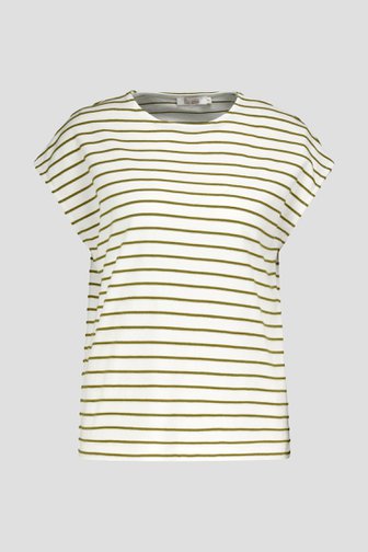 Ecru T-shirt met kaki gestreept patroon van Liberty Loving nature voor Dames