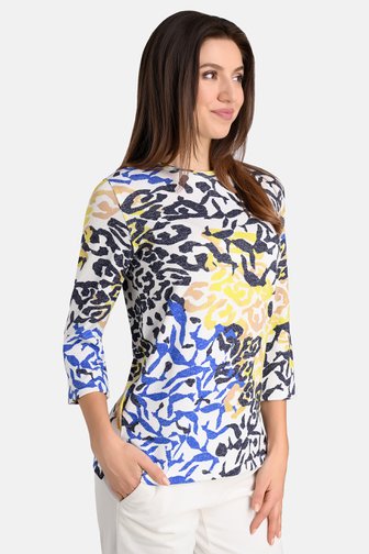 Ecru T-shirt met kleurrijke dierenprint van Bicalla voor Dames