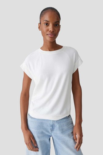 Voorkant van Ecru T-shirt met korte mouwen door Opus voor Dames