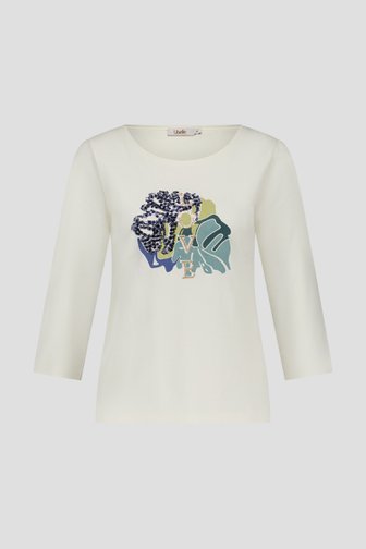 Voorkant van Ecru T-shirt met opdruk door Libelle voor Dames