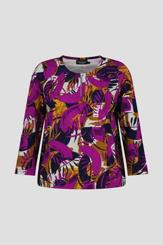 Ecru T-shirt met paarse-navy print van Signature voor Dames