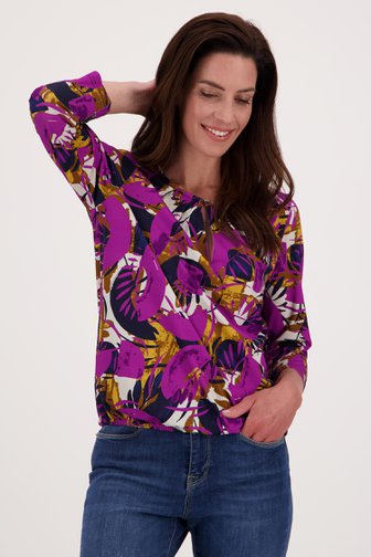 Ecru T-shirt met paarse-navy print van Signature voor Dames
