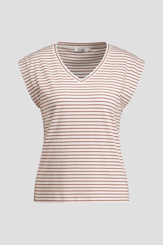 Productfoto 1 van Ecru T-shirt met roestbruin gestreept motief door Liberty Loving nature voor Dames