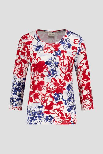 Ecru T-shirt met rood-blauwe print van Barbara Lebek voor Dames