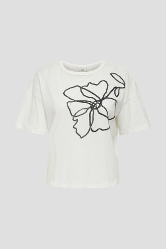 Ecru T-shirt met zwarte bloemprint van JDY voor Dames