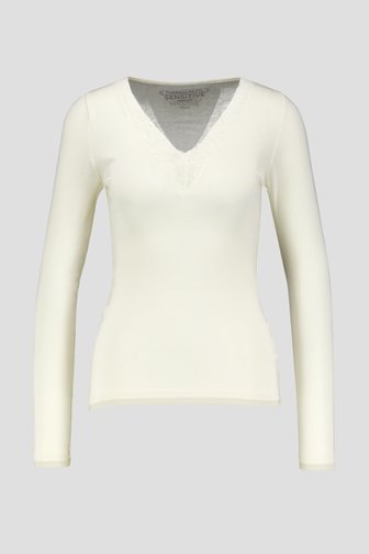 Voorkant van Ecru thermoshirt met lange mouwen door Liberty Island voor Dames