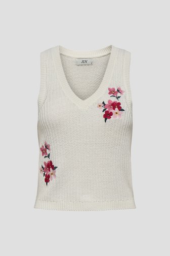 Voorkant van Ecru trui met bloemenbroderie door JDY voor Dames