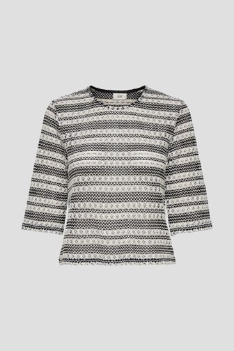 Voorkant van Ecru-zwart gebreid T-shirt met bloemenmotief door JDY voor Dames