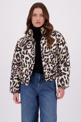 JDY Ecru-zwarte donsjas met print