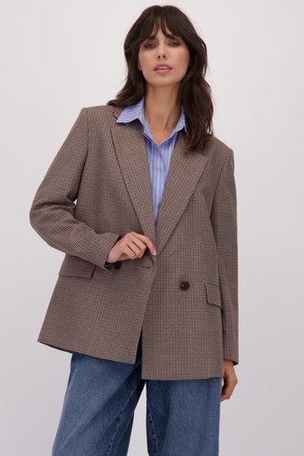 Voorkant van Elegante bruine vest met fijne ruitjes door Louise voor Dames
