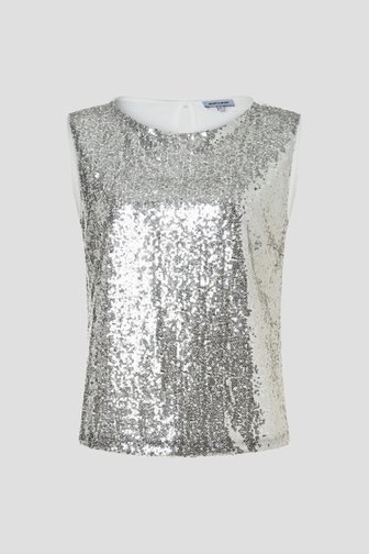 Voorkant van Feestelijke ecru top met pailletten door More & More voor Dames