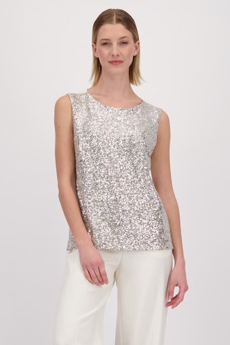 Voorkant van Feestelijke ecru top met pailletten door More & More voor Dames