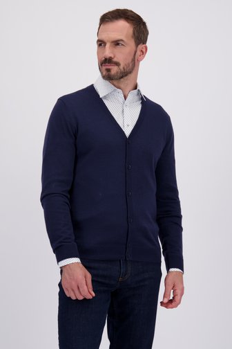 Voorkant van Fijn gebreide blauwe cardigan door Dansaert Black voor Heren
