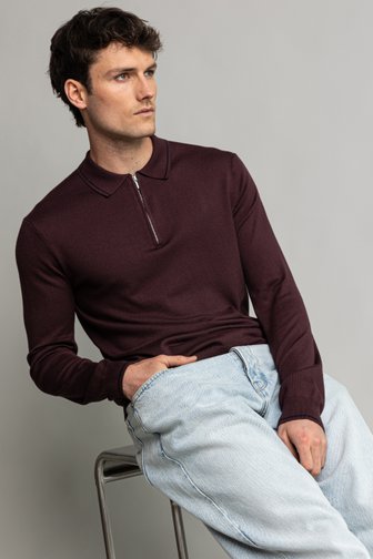 Extra foto 5 van Fijn gebreide bordeaux trui met korte rits door Only & Sons voor Heren