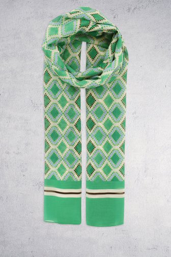 Voorkant van Fijn groen sjaaltje met ruitjesmotief door More & More voor Dames